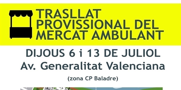 Trasllat provissional del Mercat Ambulant a la zona d'Av. Generalitat Valenciana